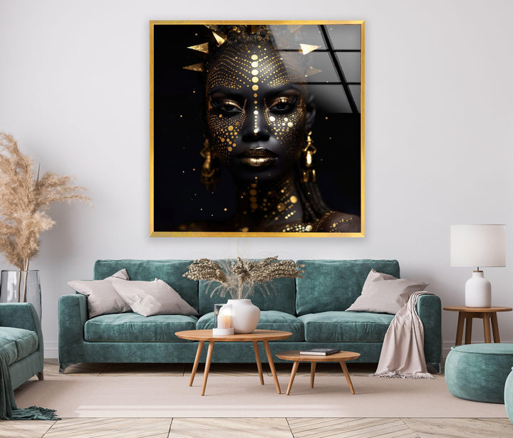Afrikanische Frau mit goldenem Gesicht, Wandkunst aus Glas