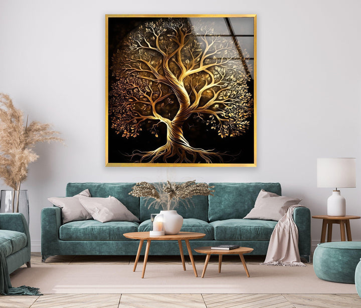 Life of Tree Gold Glass Wall Art custom glass photo prints, large glass prints