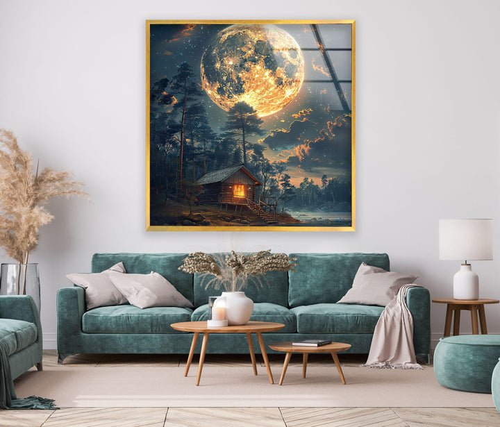 Large landscape wall art showcasing a mystical nightscape in the woods.
