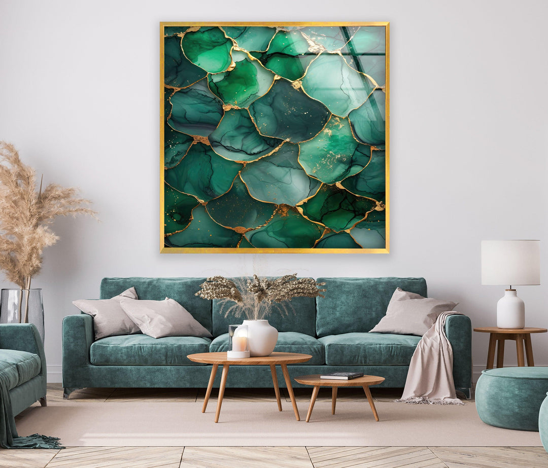Golden Green Marble Glass Wall Art Glass Printing Wall Art, Print photos on glass