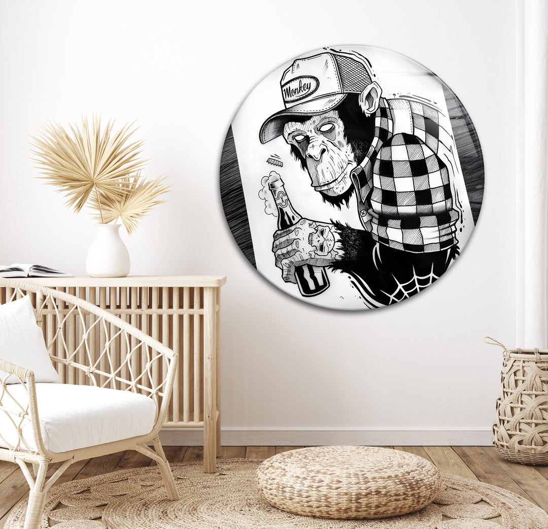 Rebellious Tattooed Monkey Artwork Printed on Tempered Glass

