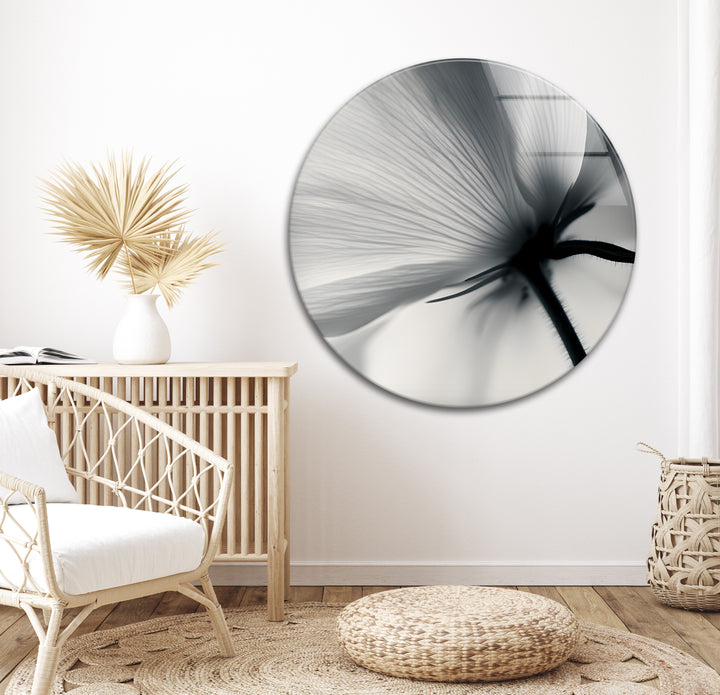 Monochrome Beauty: Black and white floral design on glass wall art, offering a graceful and calming atmosphere.

