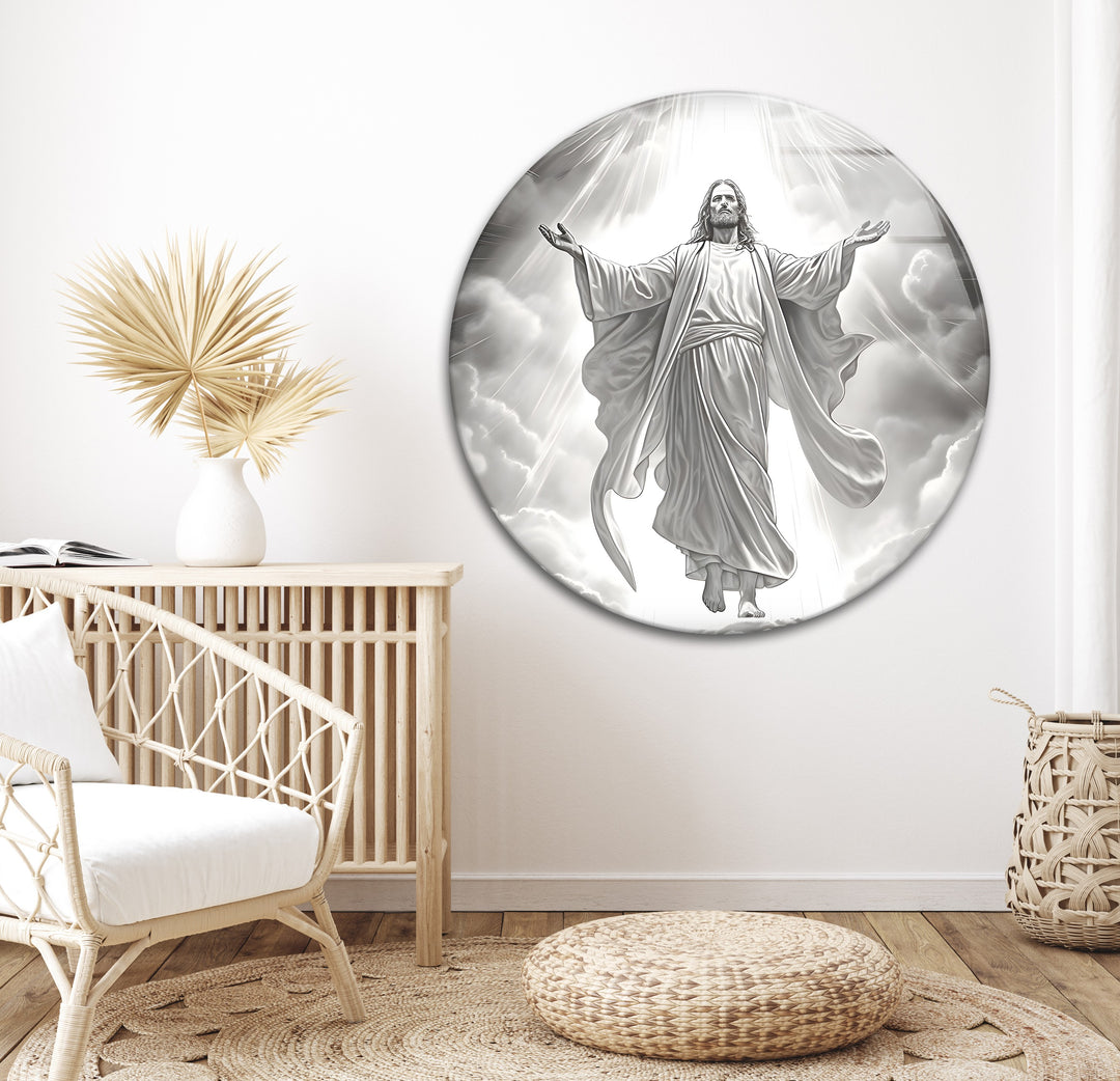 Divine Ascension – Black & White Christ in Heaven Wall Art
