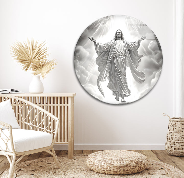 Divine Ascension – Black & White Christ in Heaven Wall Art
