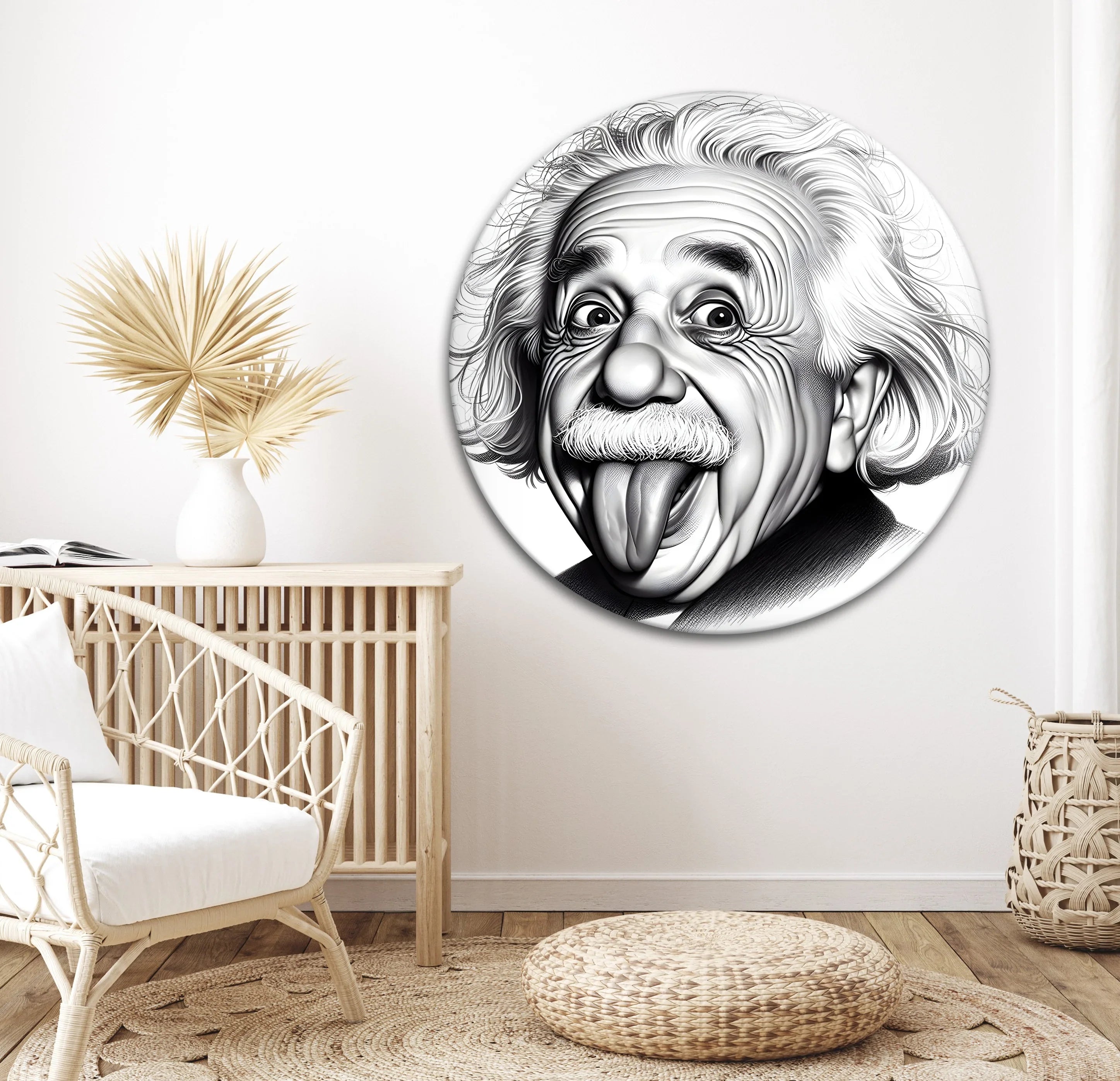 Albert Einstein Funny Face | Black and White Glass Wall Art