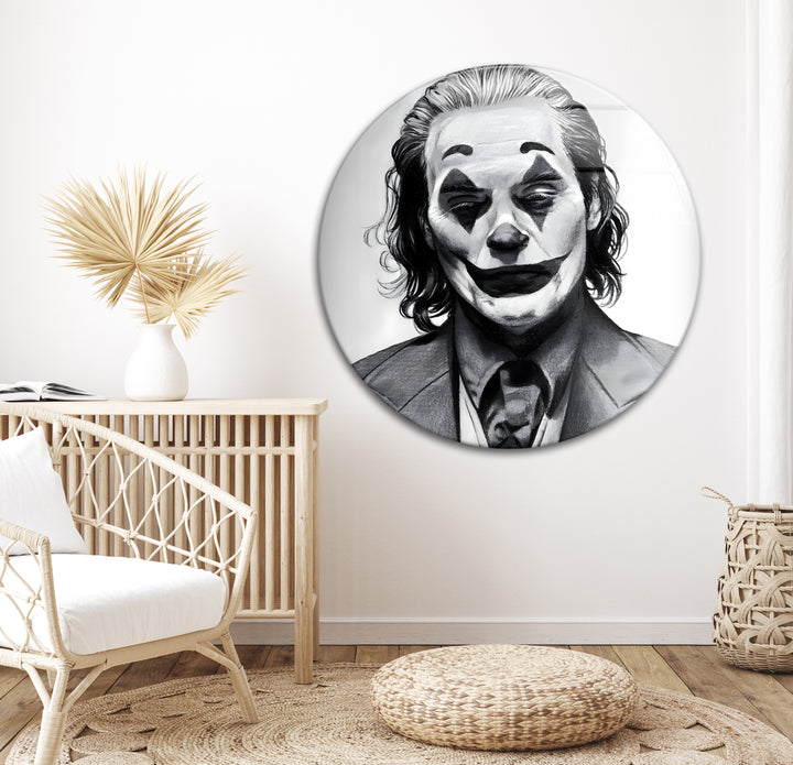 Joker: Legendary Black and White Character Portrait on Glass
