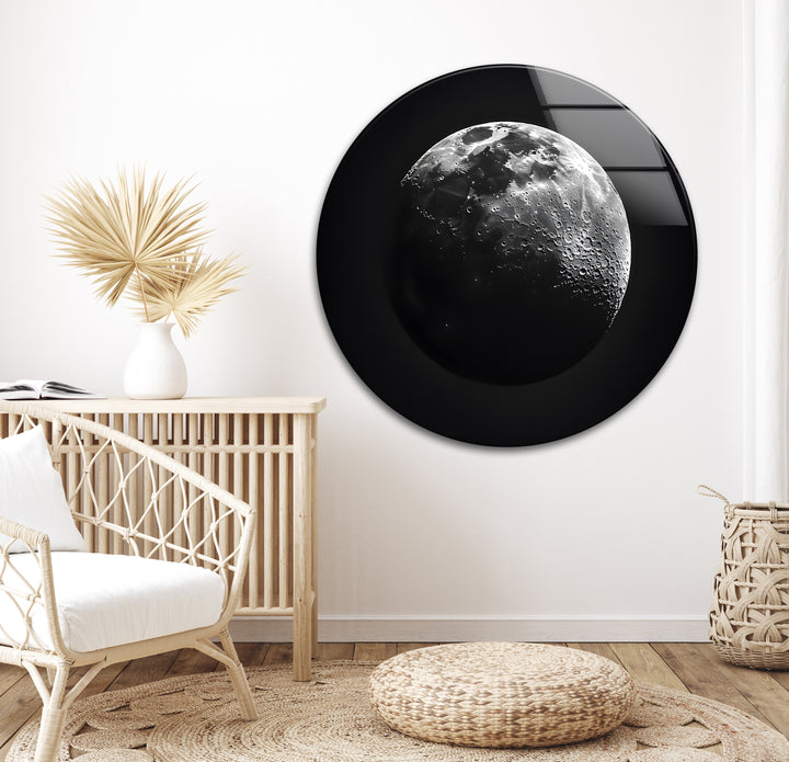 Moonlight Wonder: A Striking Black and White Glass Wall Art Piece
