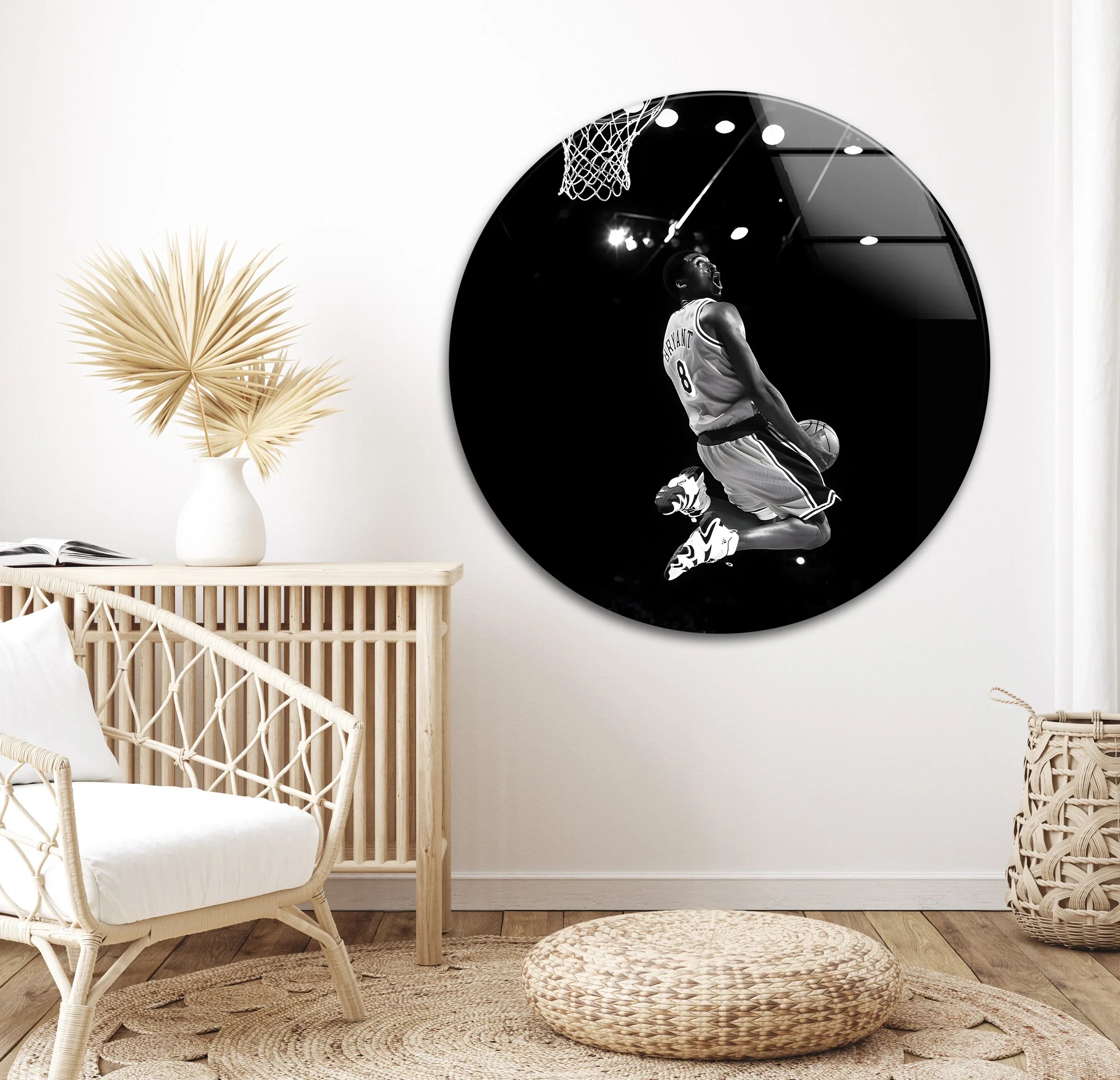 Kobe Bryant Dunk | Legendary Black and White Basketball Glass Wall