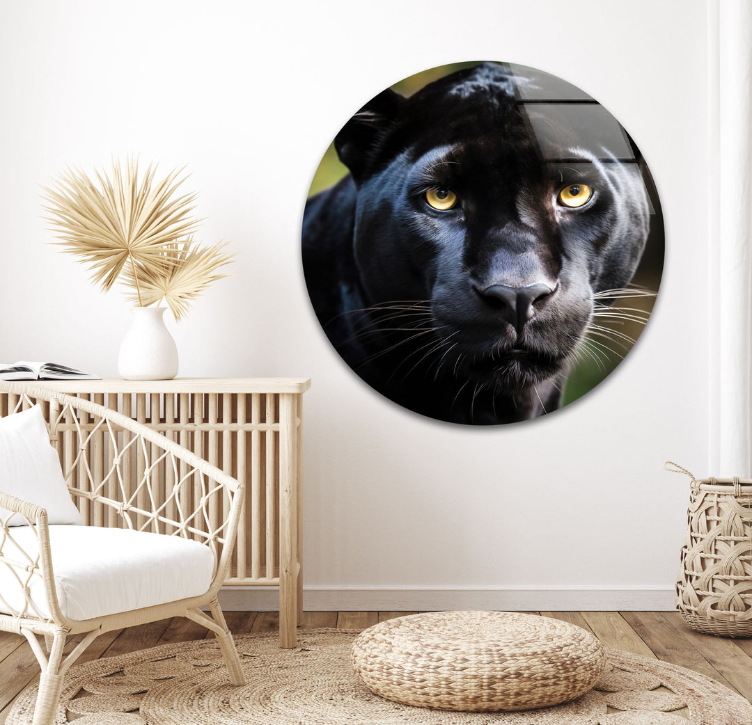 Black Puma Portrait Glass Wall Art custom glass pictures, glass art prints
