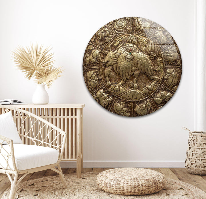 Stained Bull Design Glass Wall Art picture on glass wall art, photos printed on glass

