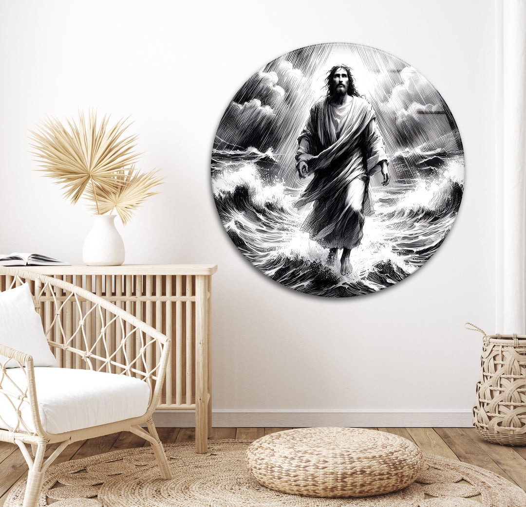 Sacred Journey - Jesus Walking on Water Spiritual Glass Wall Art
