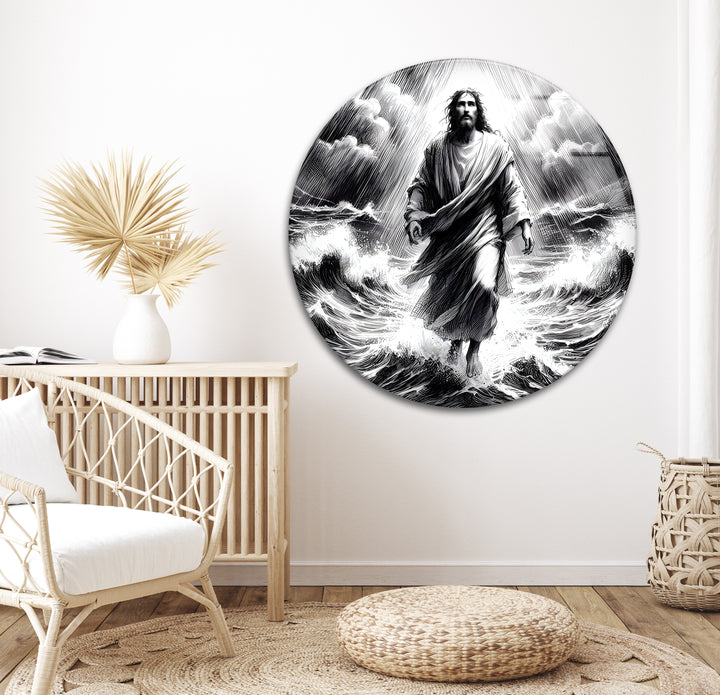 Sacred Journey - Jesus Walking on Water Spiritual Glass Wall Art

