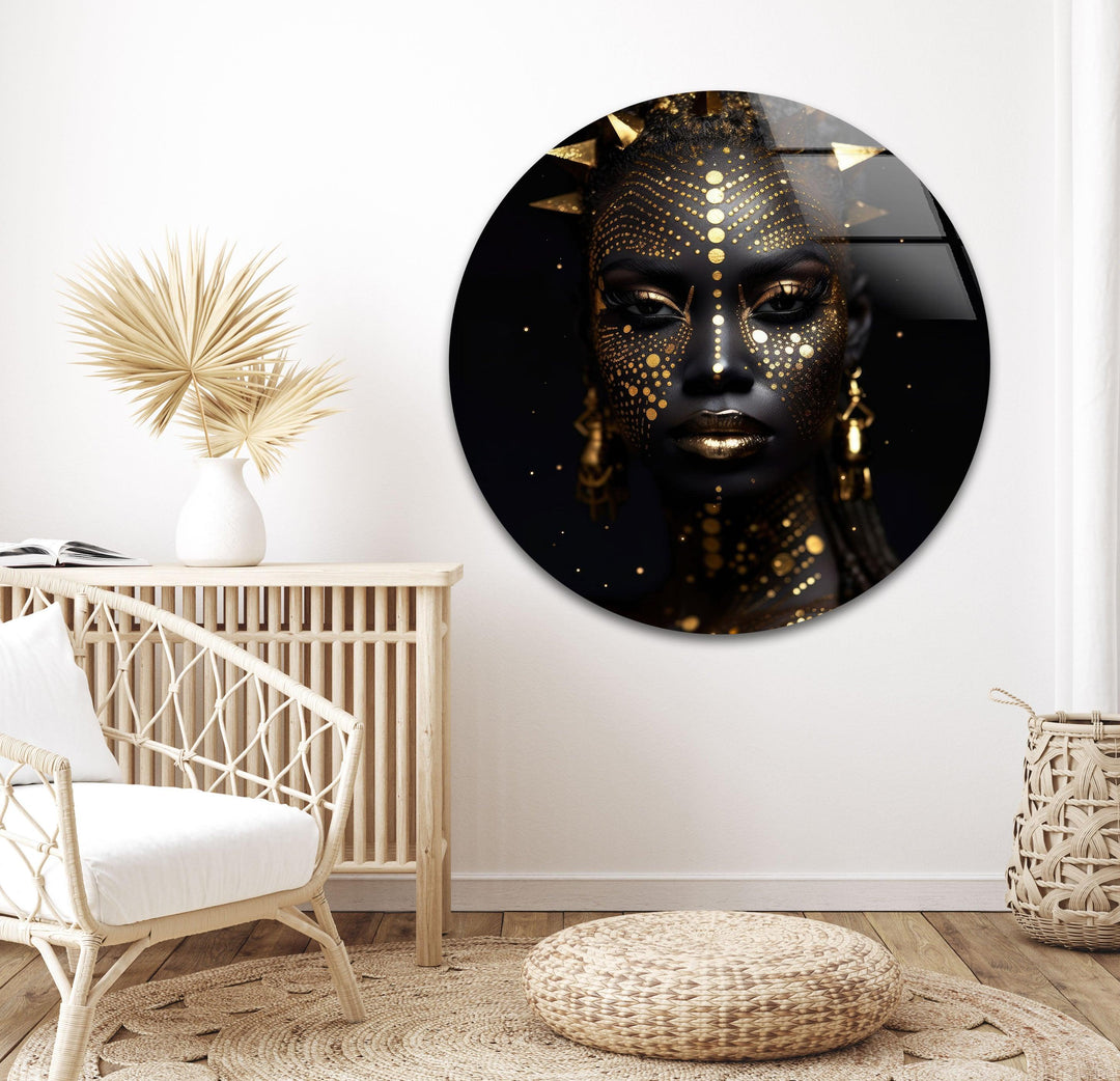 Afrikanische Frau mit goldenem Gesicht, Wandkunst aus Glas