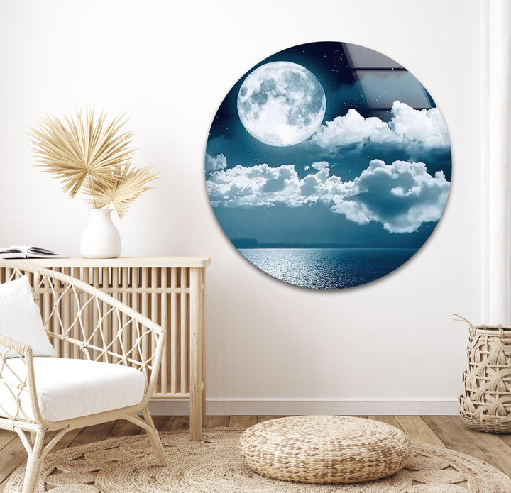 Moonlit seascape wall decor capturing the beauty of the night sky and water.
