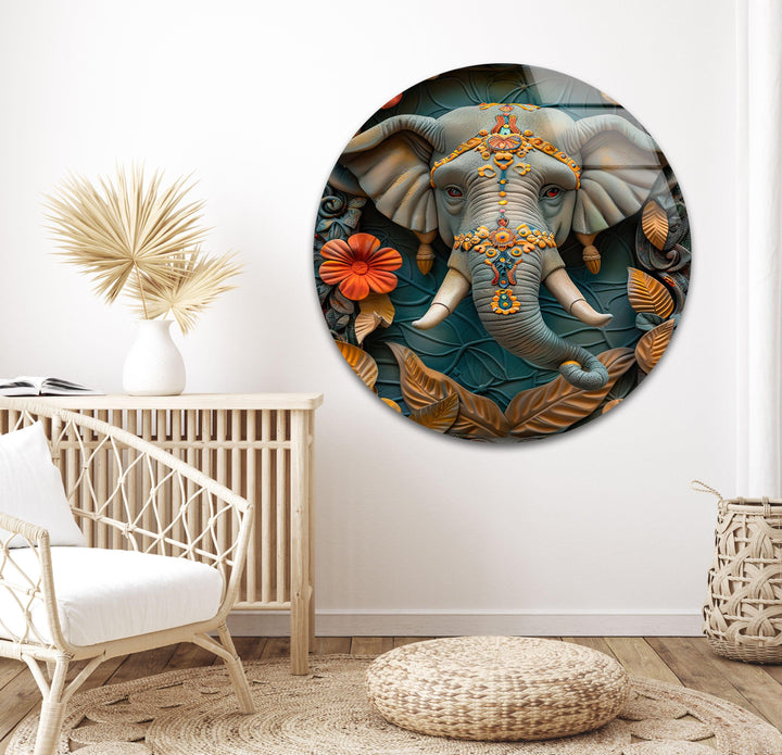 Hindu Elephant Glass Wall Artwork | Custom Glass Photos