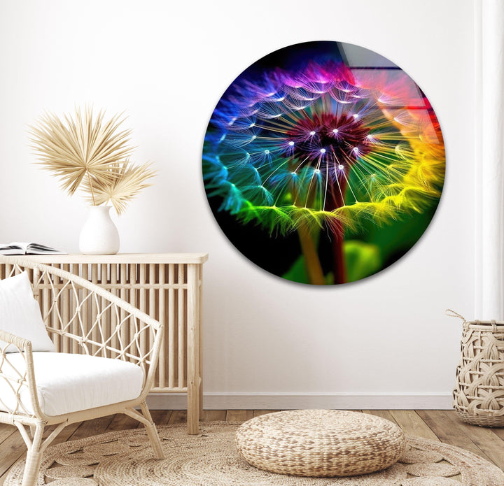 Rainbow Colors Dandelion Glass Wall Art, glass pictures for Wall, glass prints wall art