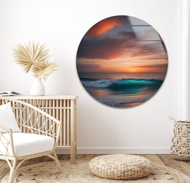 Sunset Calm Ocean Wave Glass Wall Art custom glass photo prints, large glass prints