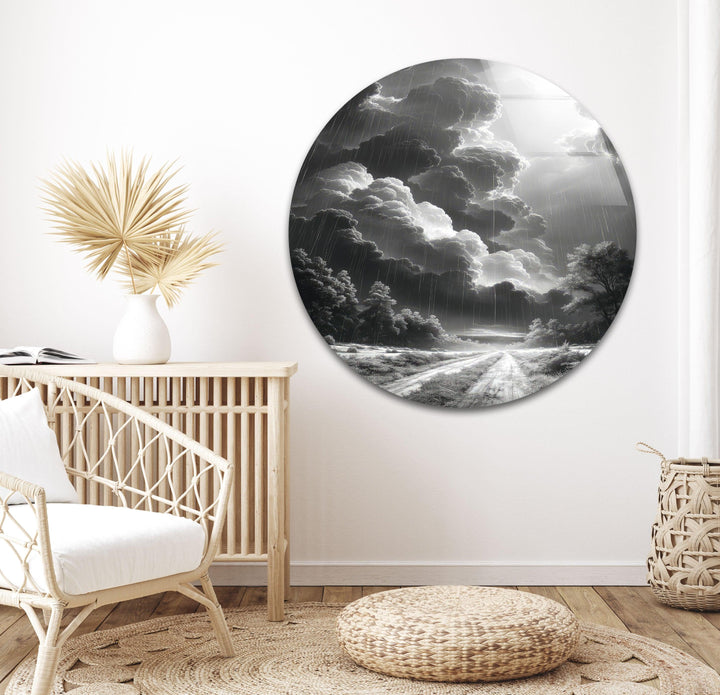 High-quality glass print of a striking storm scene with dramatic lighting.
