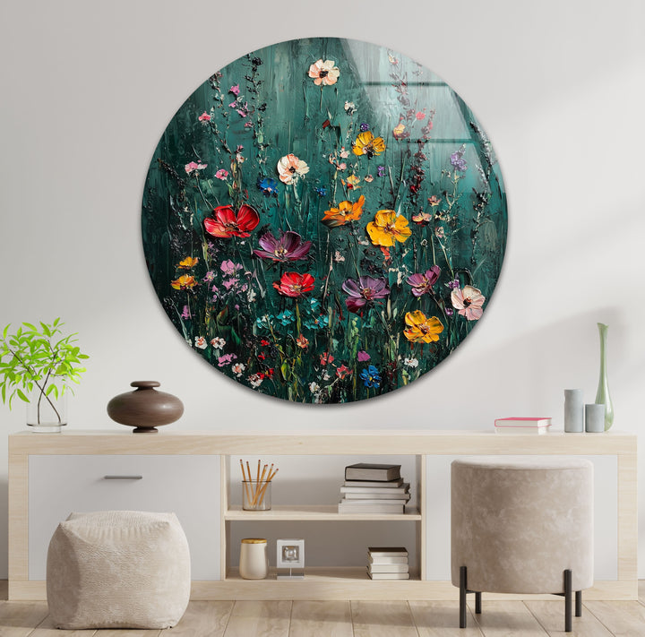 Lebendige Gartensymphonie – Strukturierte Blumen-Wandkunst aus Glas