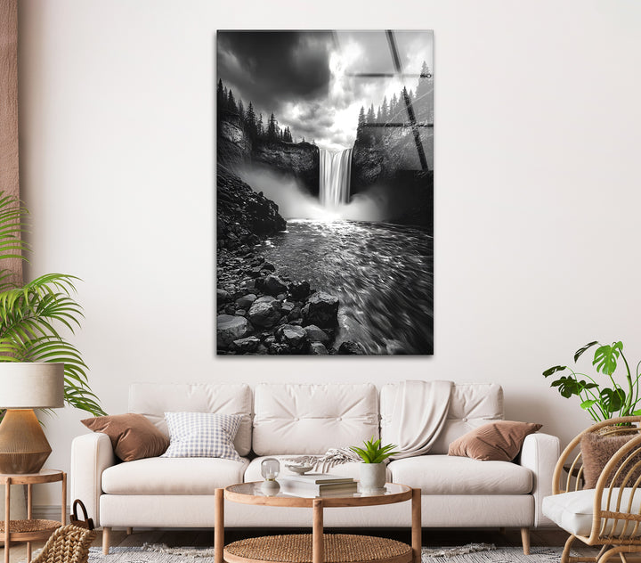 A stunning monochrome nature scene printed on high-quality glass wall art for a modern touch.