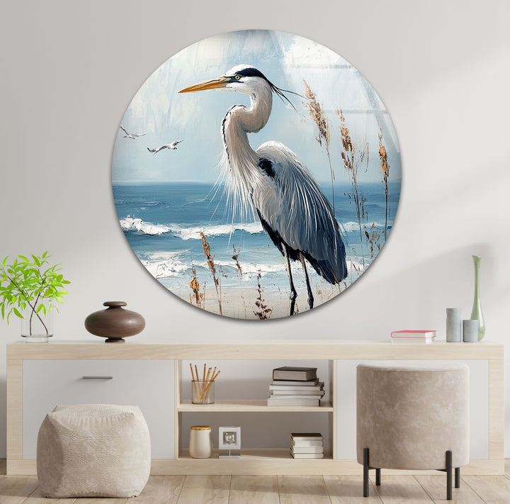 Majestic Heron by the Shoreline - Animal Glass Wall Art