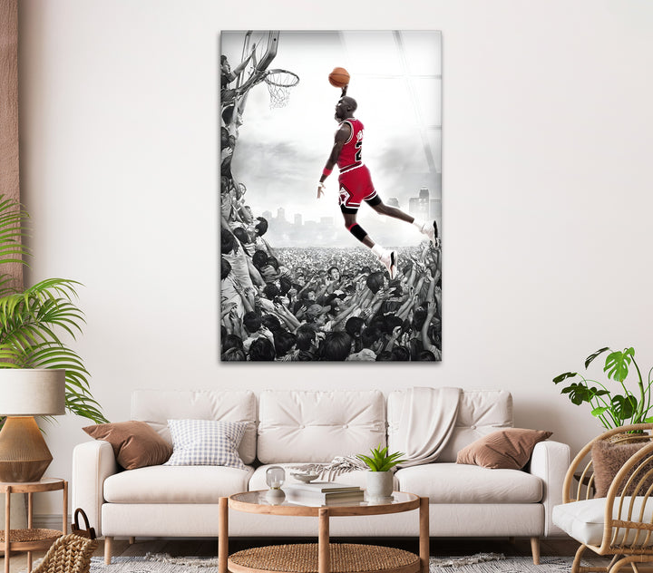 A perfect gift for basketball enthusiasts, this glass wall art features Michael Jordan’s famous dunk in incredible detail.