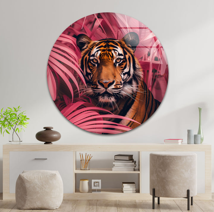 Crimson Canopy Stare – Majestic Tiger Animal Glass Wall Art