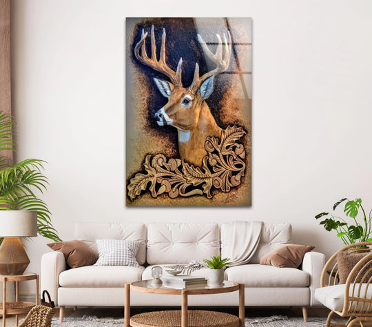 Richly saturated hues create a lifelike deer portrait glass art with detailed fur and majestic antlers.