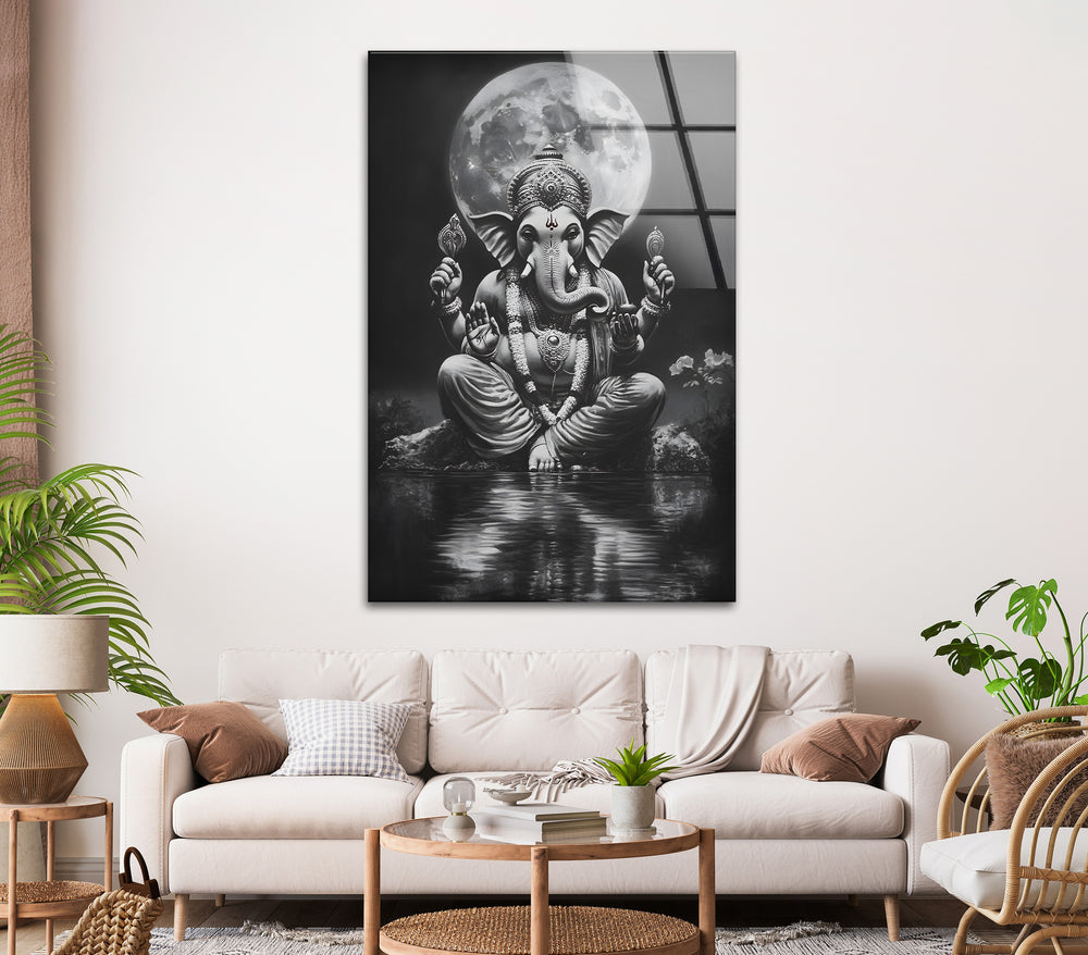 Elegant Ganesha artwork in black and white, symbolizing wisdom, prosperity, and spiritual harmony.