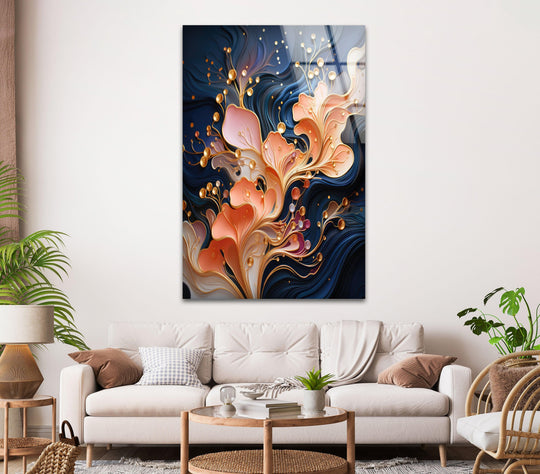 The realistic detail in this floral abstract shows the vibrant colors and swirling designs of this best glass art, enhancing a modern living space with its eye-catching beauty.