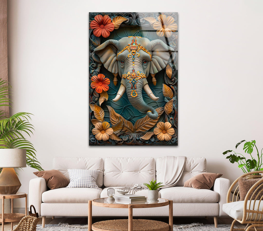 Hindu Elephant Glass Picture Prints | Modern Wall Art