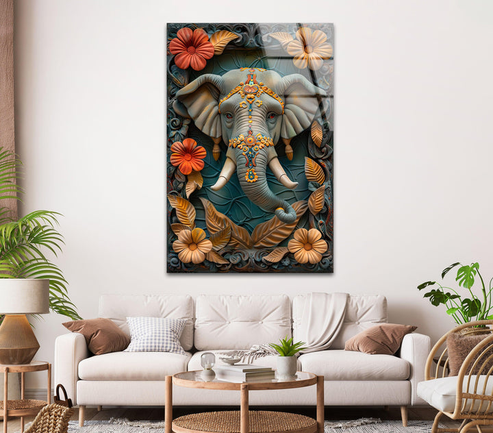 Hindu Elephant Glass Picture Prints | Modern Wall Art