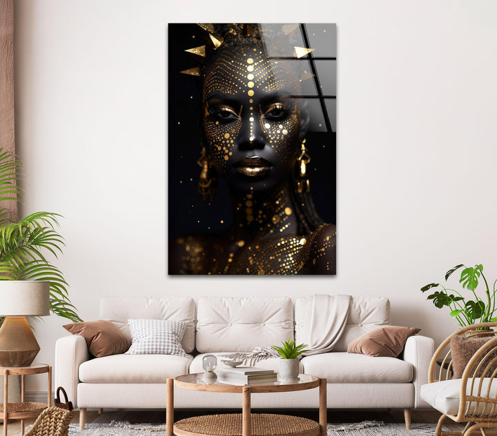 Afrikanische Frau mit goldenem Gesicht, Wandkunst aus Glas