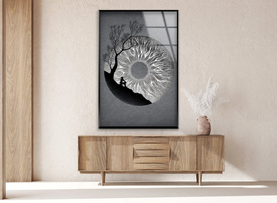 A thought-provoking black and white wall decor artwork blending surrealism and nature in a stunning composition.


