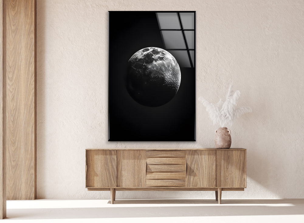 Celestial Moon: A Beautiful Black and White Design on Glass Wall Art
