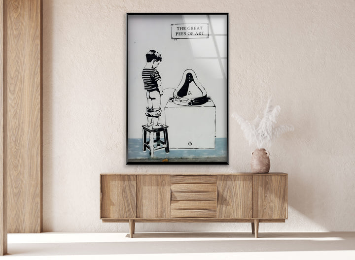 A unique black and white street artwork that adds a rebellious and creative touch to any space.
