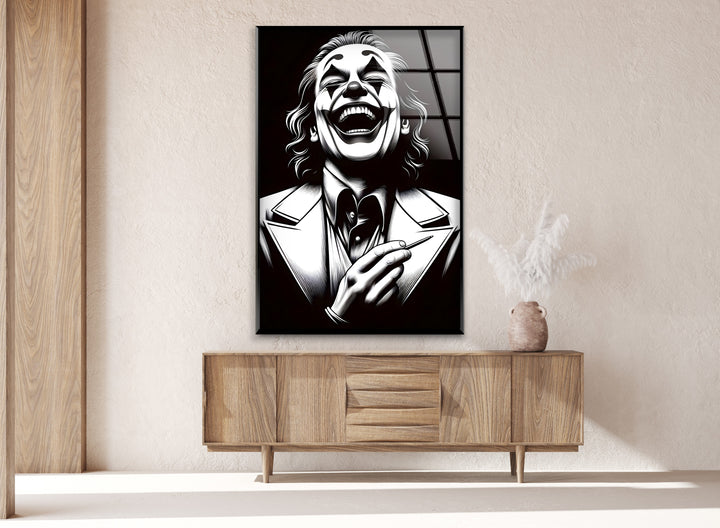 A powerful artistic representation of humor and madness, captured in high-quality black and white artwork.

