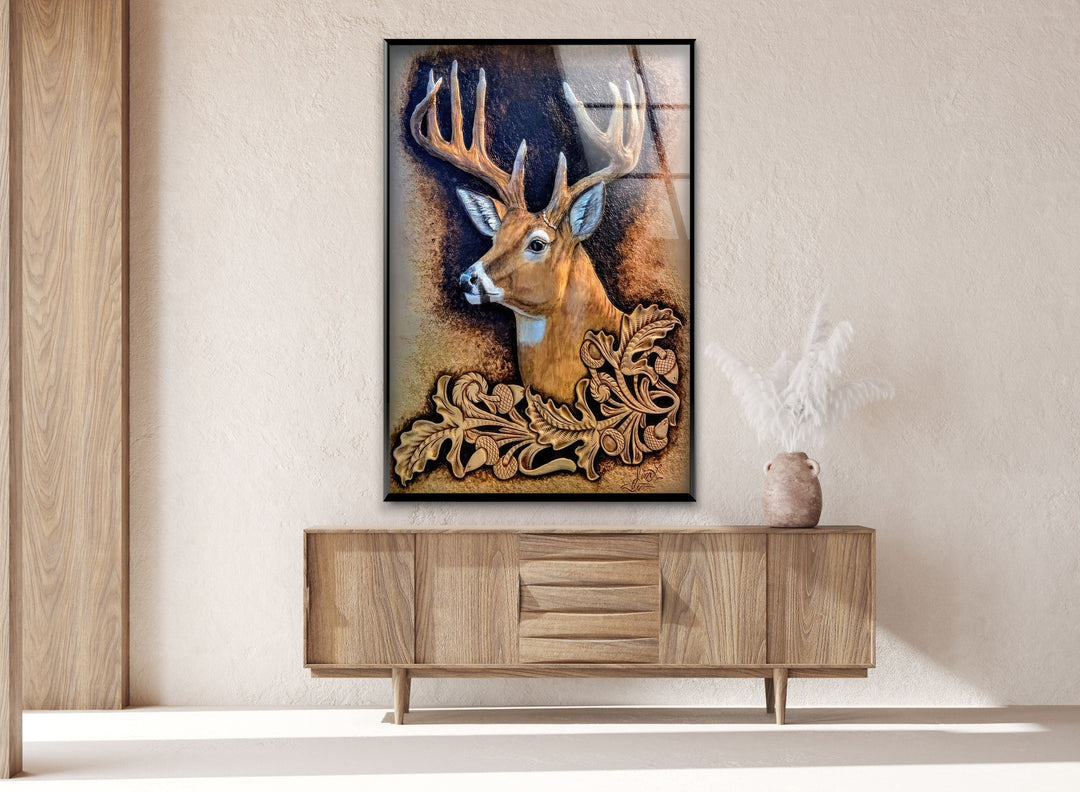 Deer Portrait Glass Wall Art custom glass pictures, glass art prints
