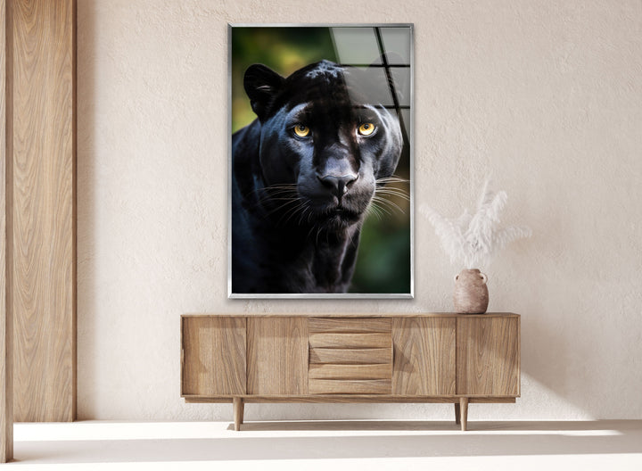 Black Puma Portrait Glass Wall Art glass pictures for Wall, glass prints wall art
