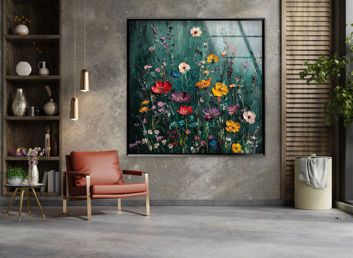 Lebendige Gartensymphonie – Strukturierte Blumen-Wandkunst aus Glas