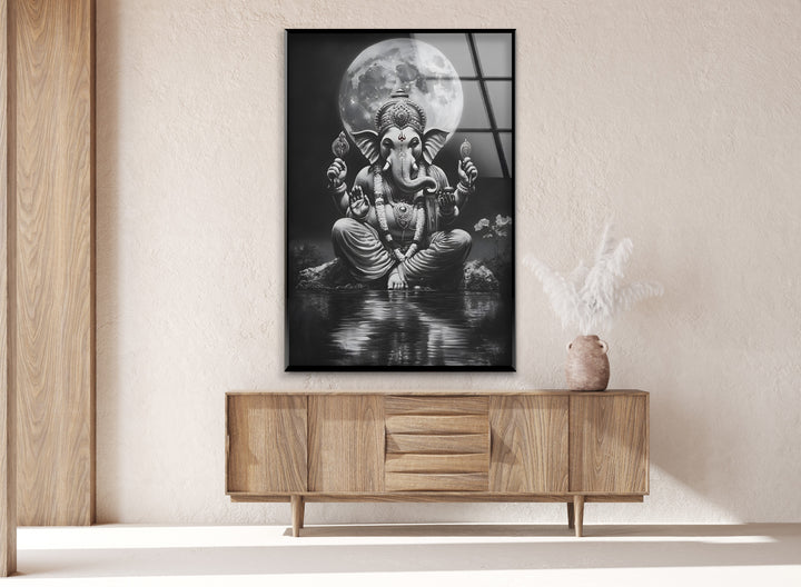 Intricately designed black and white Ganesha artwork, bringing positive energy and tranquility.

