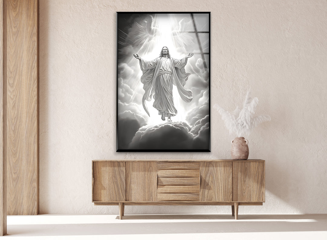Divine Ascension – Black & White Christ in Heaven Wall Art