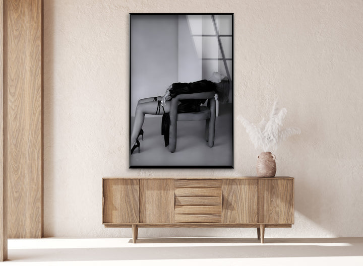 A sleek black and white abstract art piece inspired by high-fashion photography and modern design.

