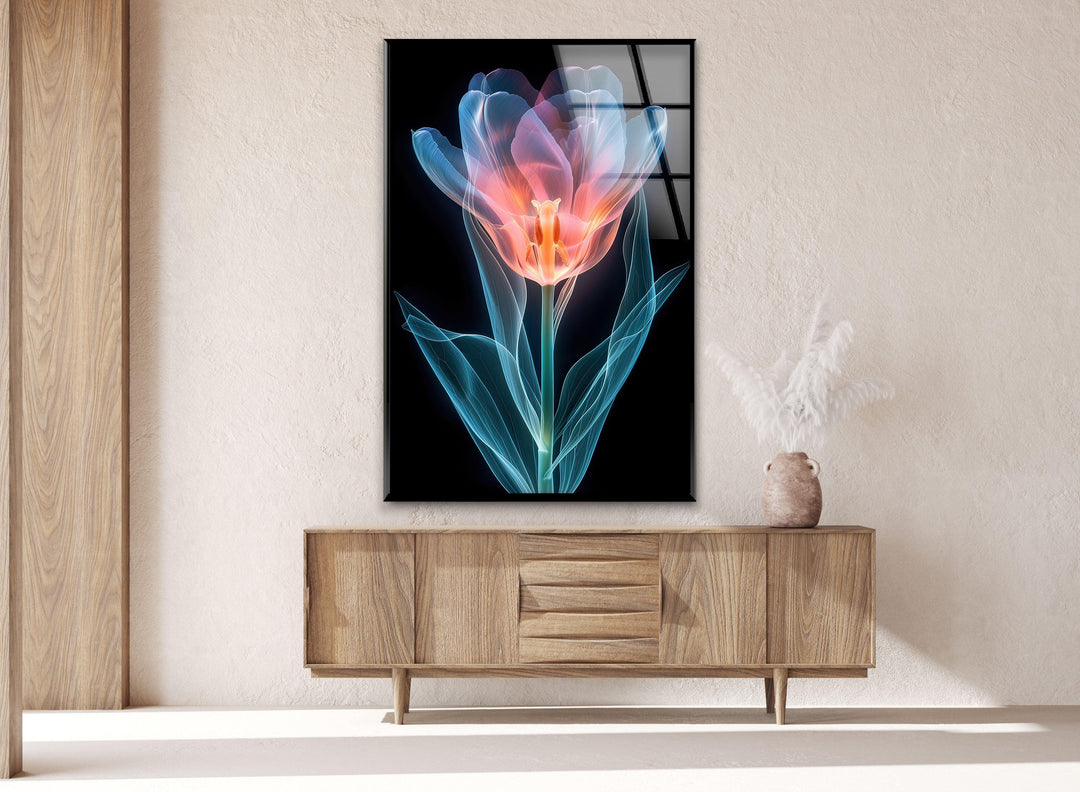 Colorful Xray Flower Glass Wall Art, glass pictures for Wall, glass prints wall art