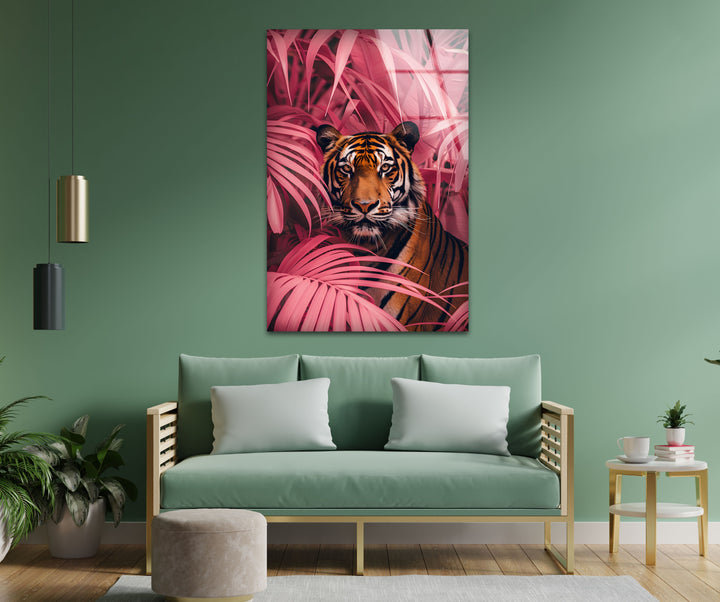 Crimson Canopy Stare – Majestic Tiger Animal Glass Wall Art