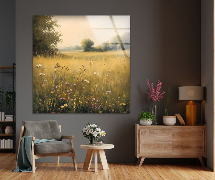 Golden Meadow Bloom – Wildflower Field Oil Painting