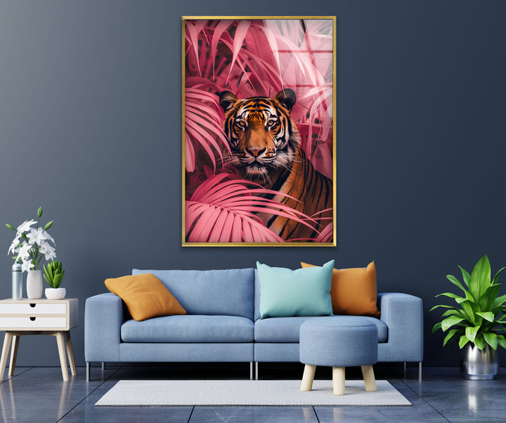 Crimson Canopy Stare – Majestic Tiger Animal Glass Wall Art