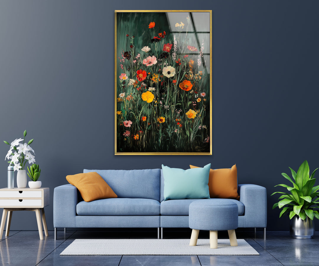 Lebendige Wildblumen in voller Blüte – Moderne florale Glaswandkunst