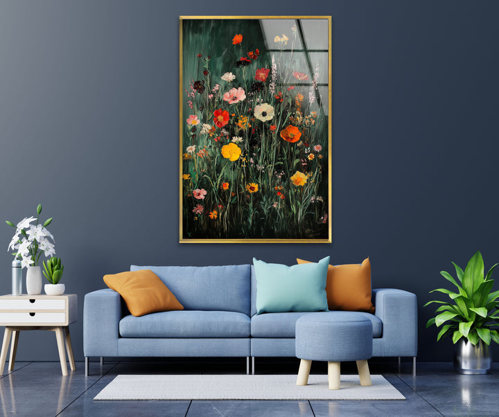Lebendige Wildblumen in voller Blüte – Moderne florale Glaswandkunst