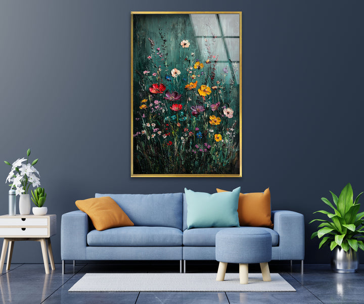Lebendige Gartensymphonie – Strukturierte Blumen-Wandkunst aus Glas